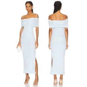 SNDYS Madrid Maxi Dress Off The Shoulder Side Slit Formal Wedding Blue Size S